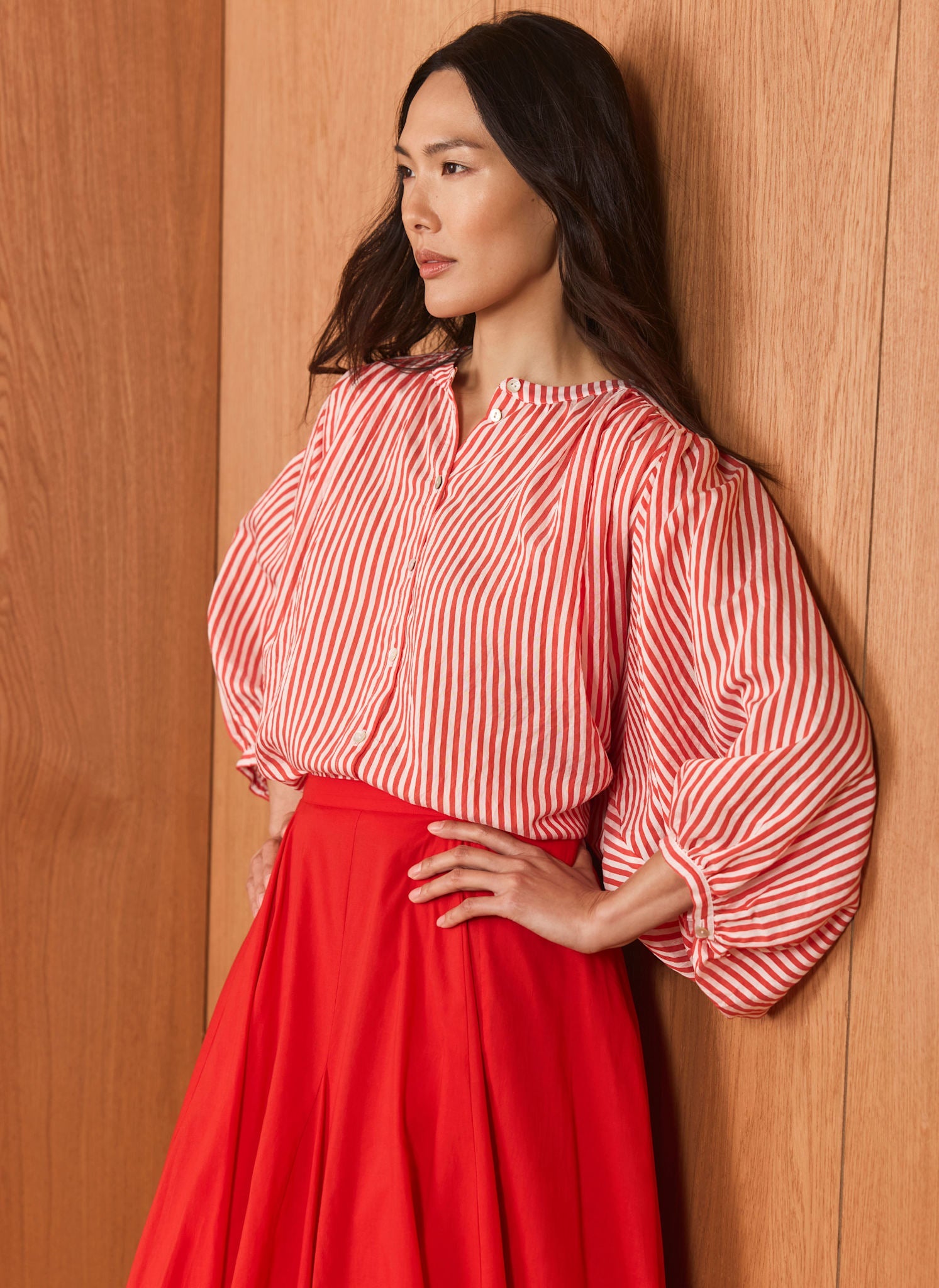 Red Striped Batwing Blouse