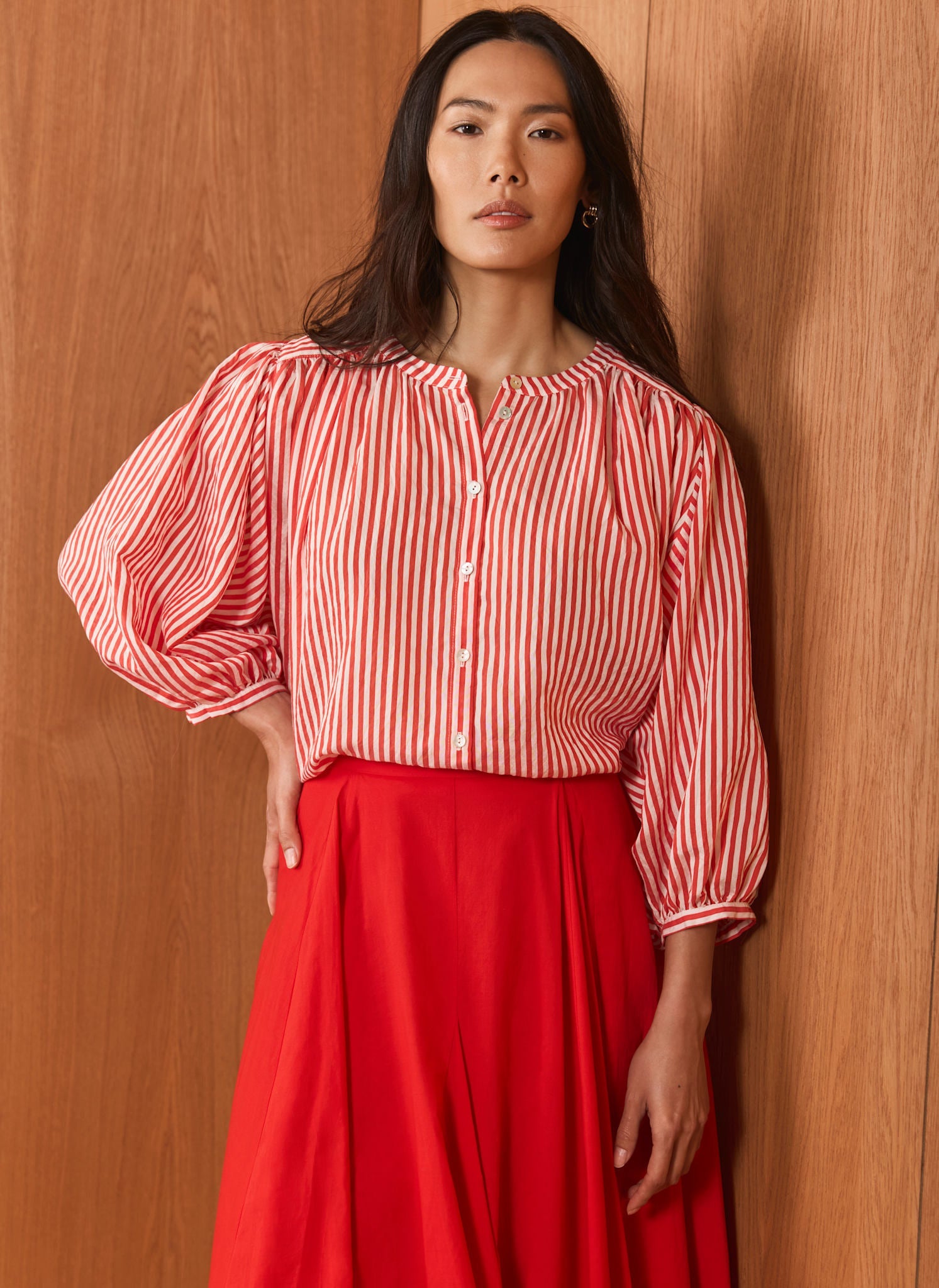 Red Striped Batwing Blouse