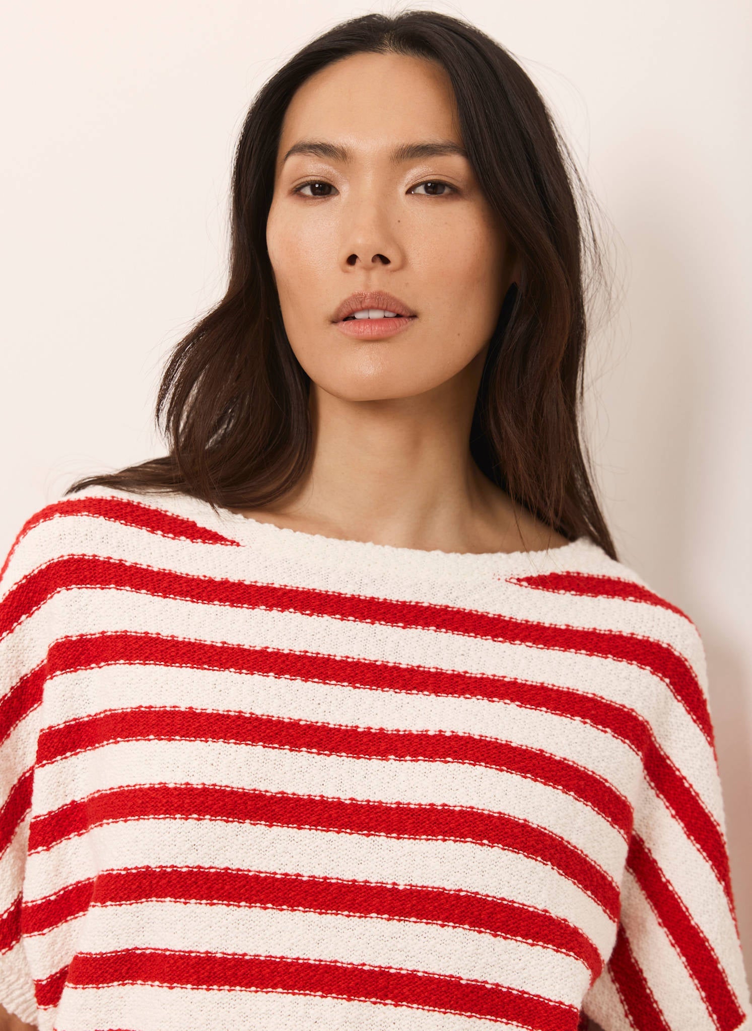 Red Striped Textured Knit Top