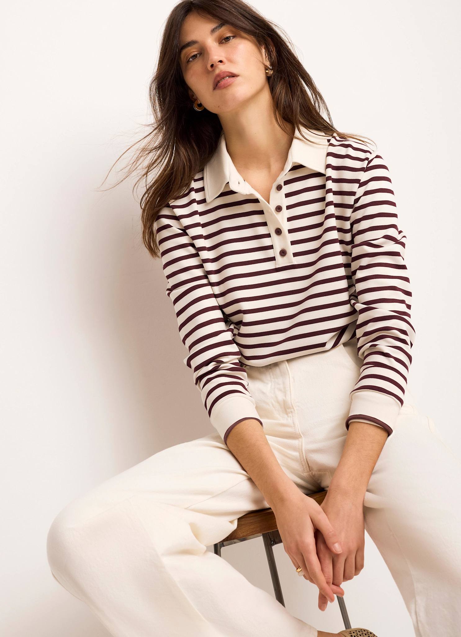 Burgundy Stripe Polo Shirt Top