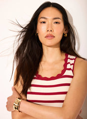 Red Stripe Scallop Trim Vest