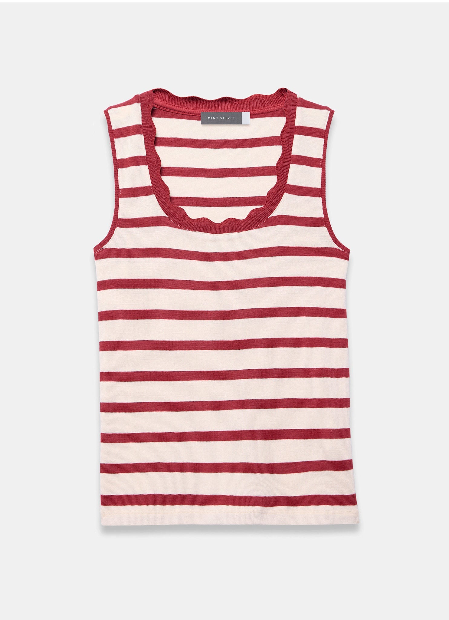 Red Stripe Scallop Trim Vest