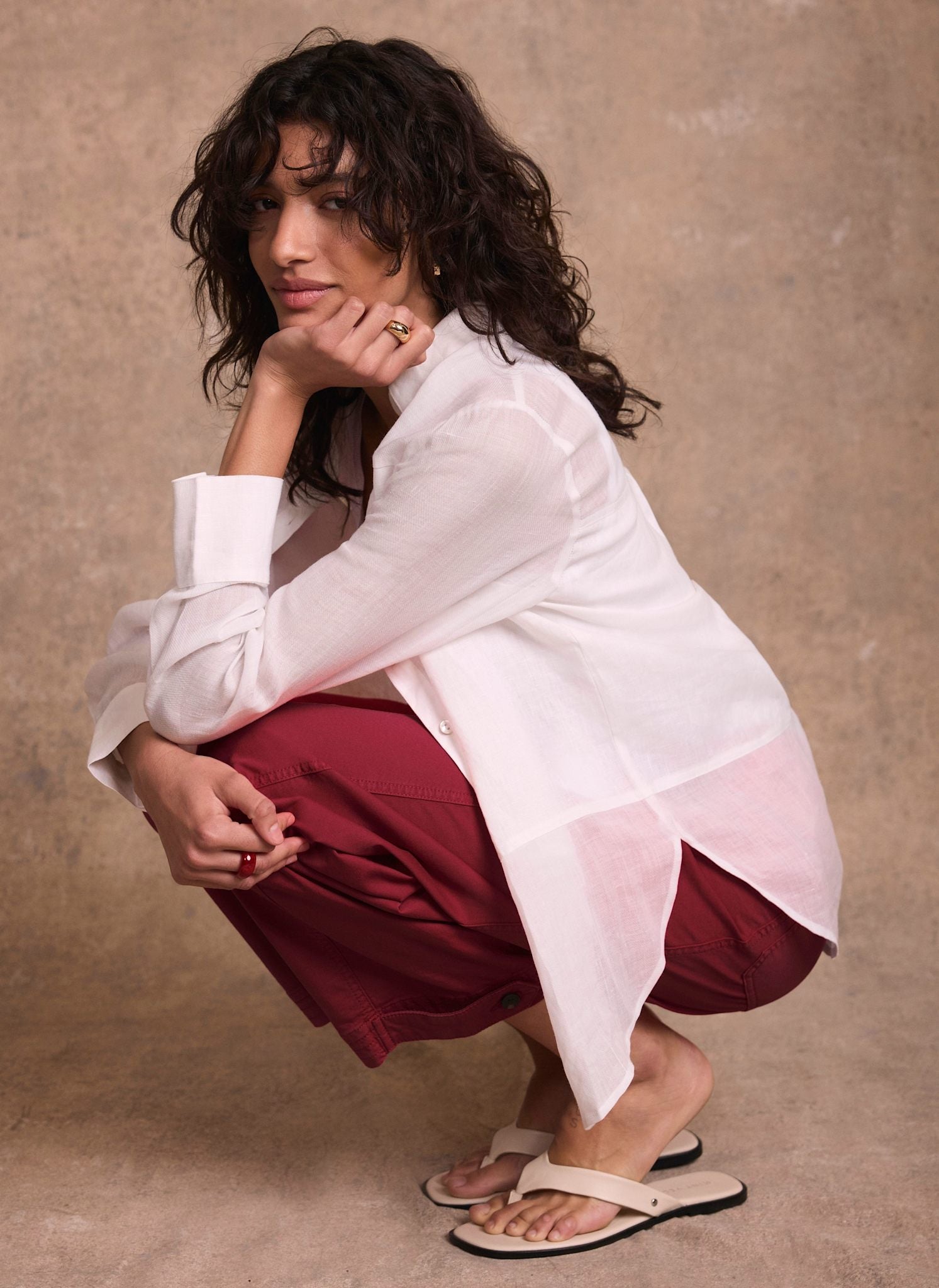 Red Washed Barrel Leg Chino Trousers