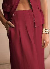 Burgundy Darted Wide Leg Trousers