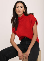 Red Wool Blend High Neck Knit Top