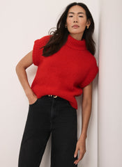 Red Wool Blend High Neck Knit Top