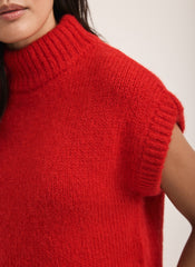 Red Wool Blend High Neck Knit Top