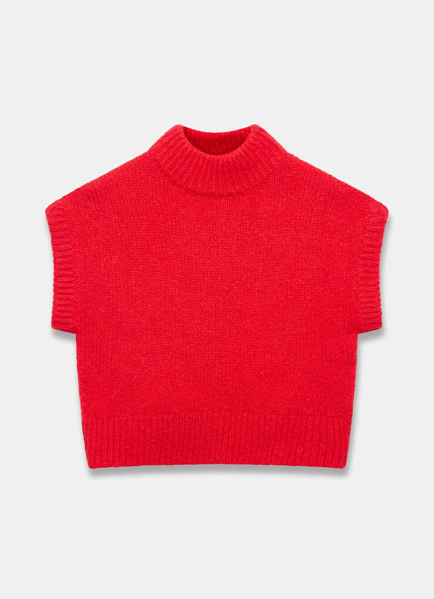 Red Wool Blend High Neck Knit Top