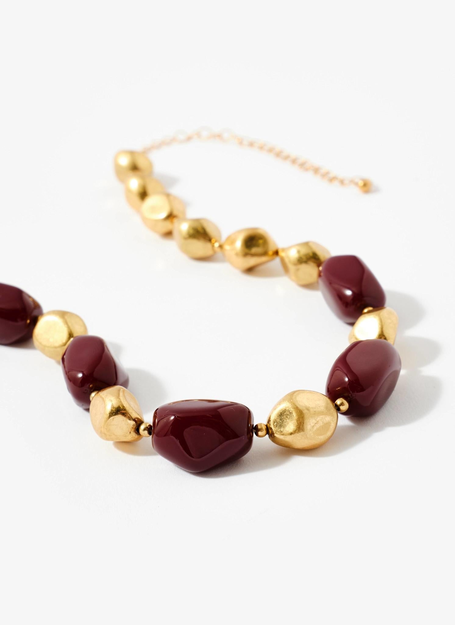 Gold Tone Resin Chunky Beaded Necklace