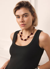 Gold Tone Resin Chunky Beaded Necklace