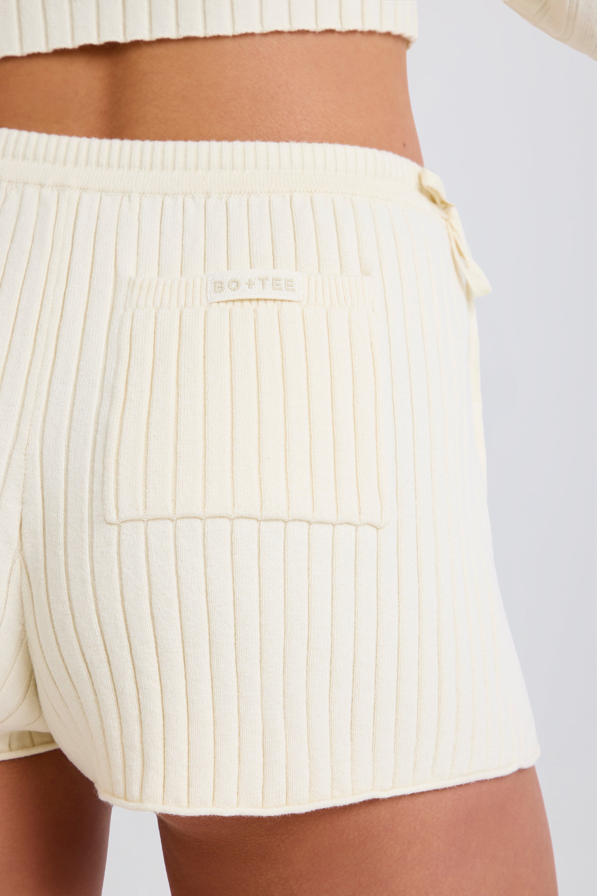 Ribbed Knit Tie Mini Shorts in Cream