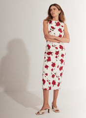 Red Rose Print Midi Dress
