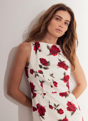 Red Rose Print Midi Dress
