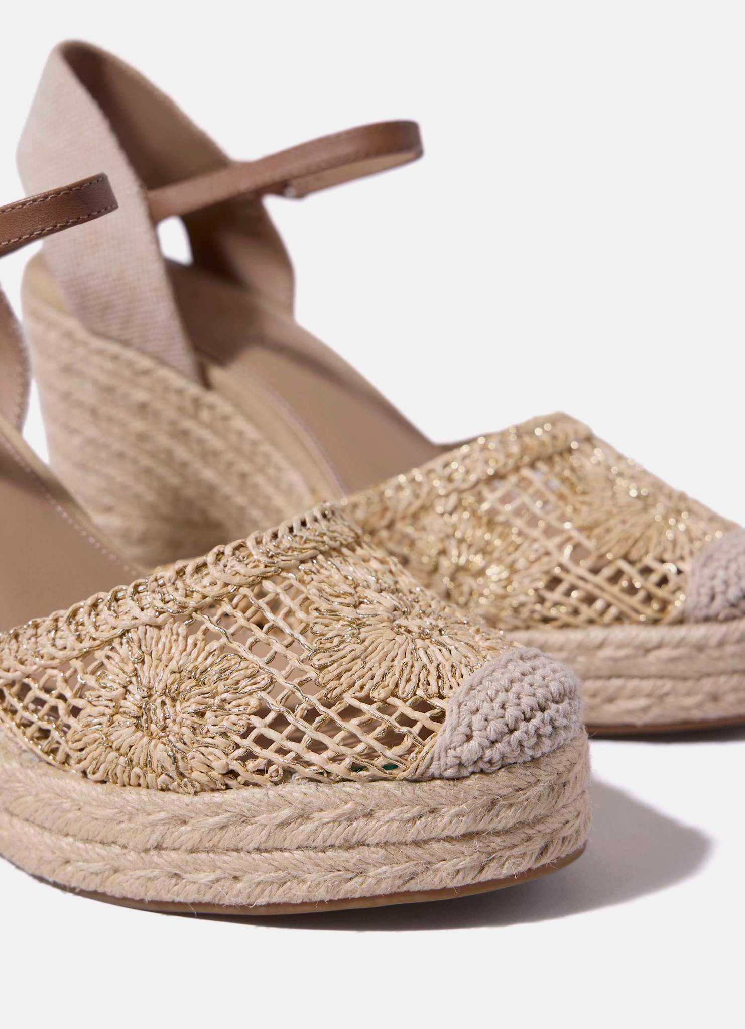 Roxy Gold Espadrille Wedge Sandals
