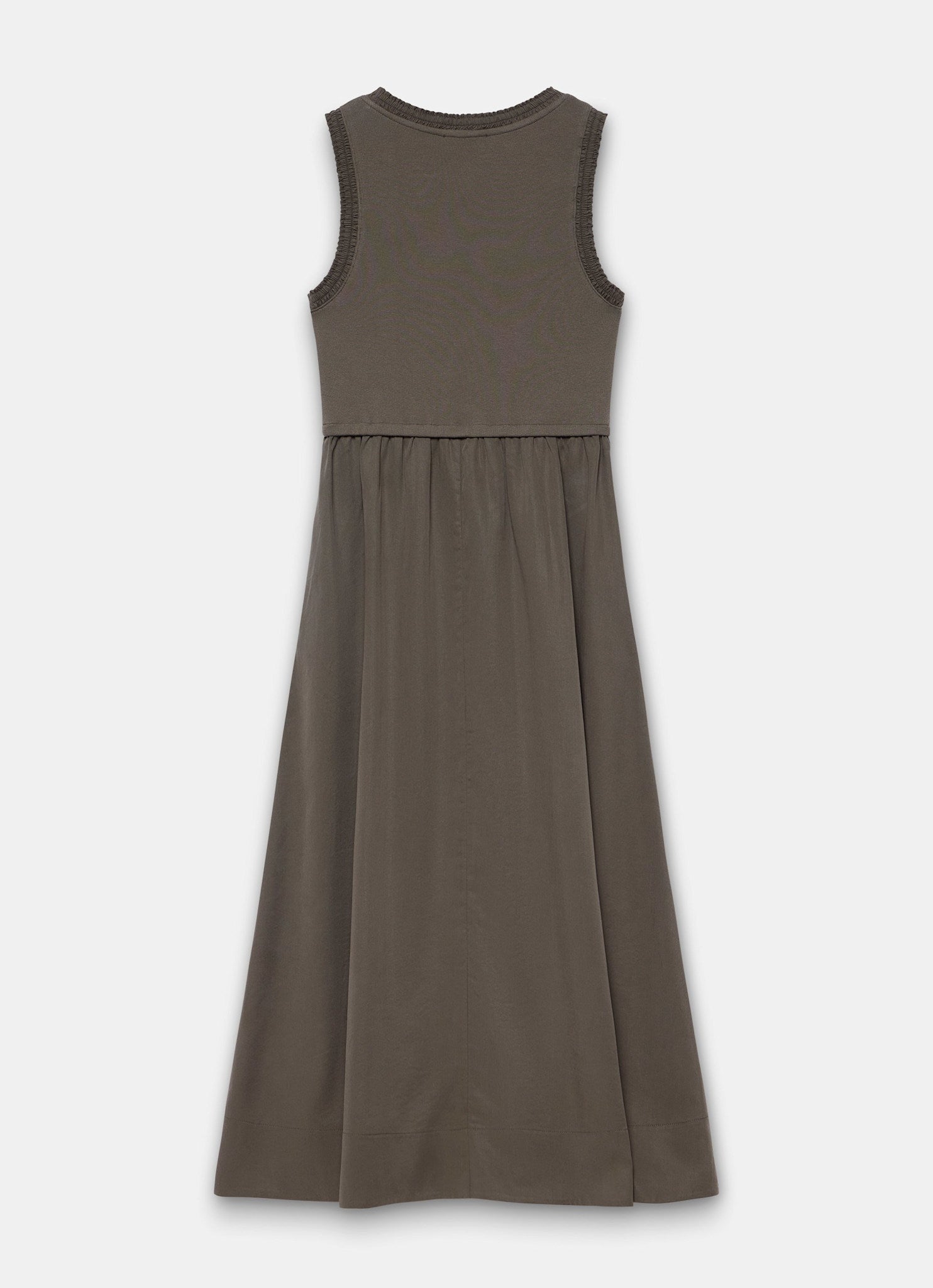 Khaki Ruched Trim Cotton Midi Dress