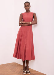 Red Sleeveless Midi Dress