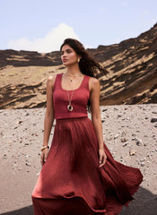 Red Cotton Blend Scoop Vest Top