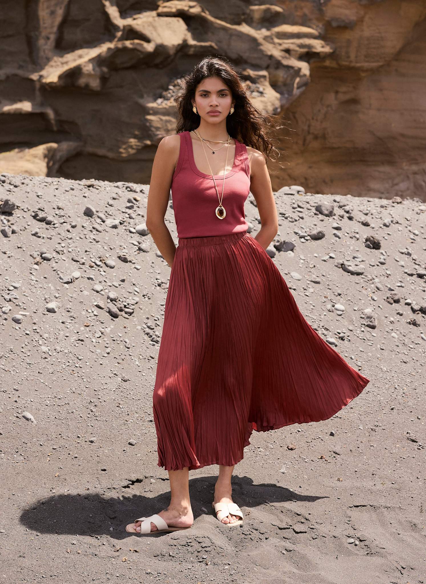 Red Cotton Blend Scoop Vest Top