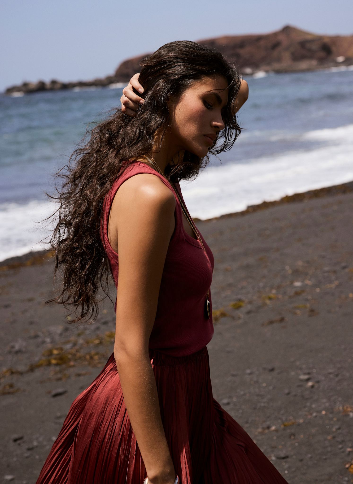 Red Cotton Blend Scoop Vest Top