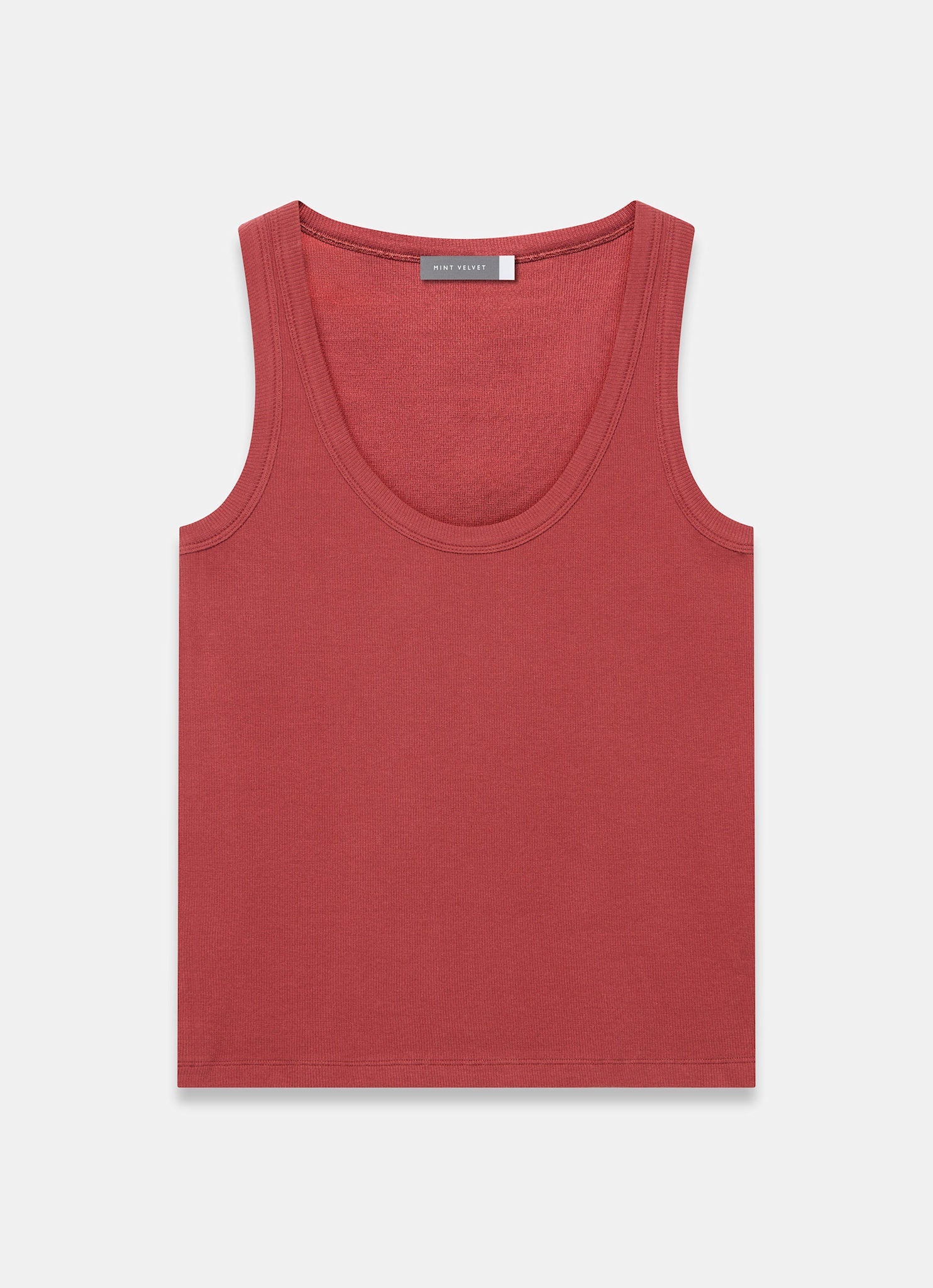 Red Cotton Blend Scoop Vest Top