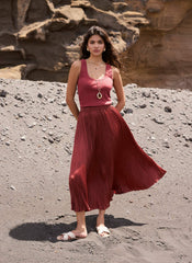 Red Crinkle Maxi Skirt