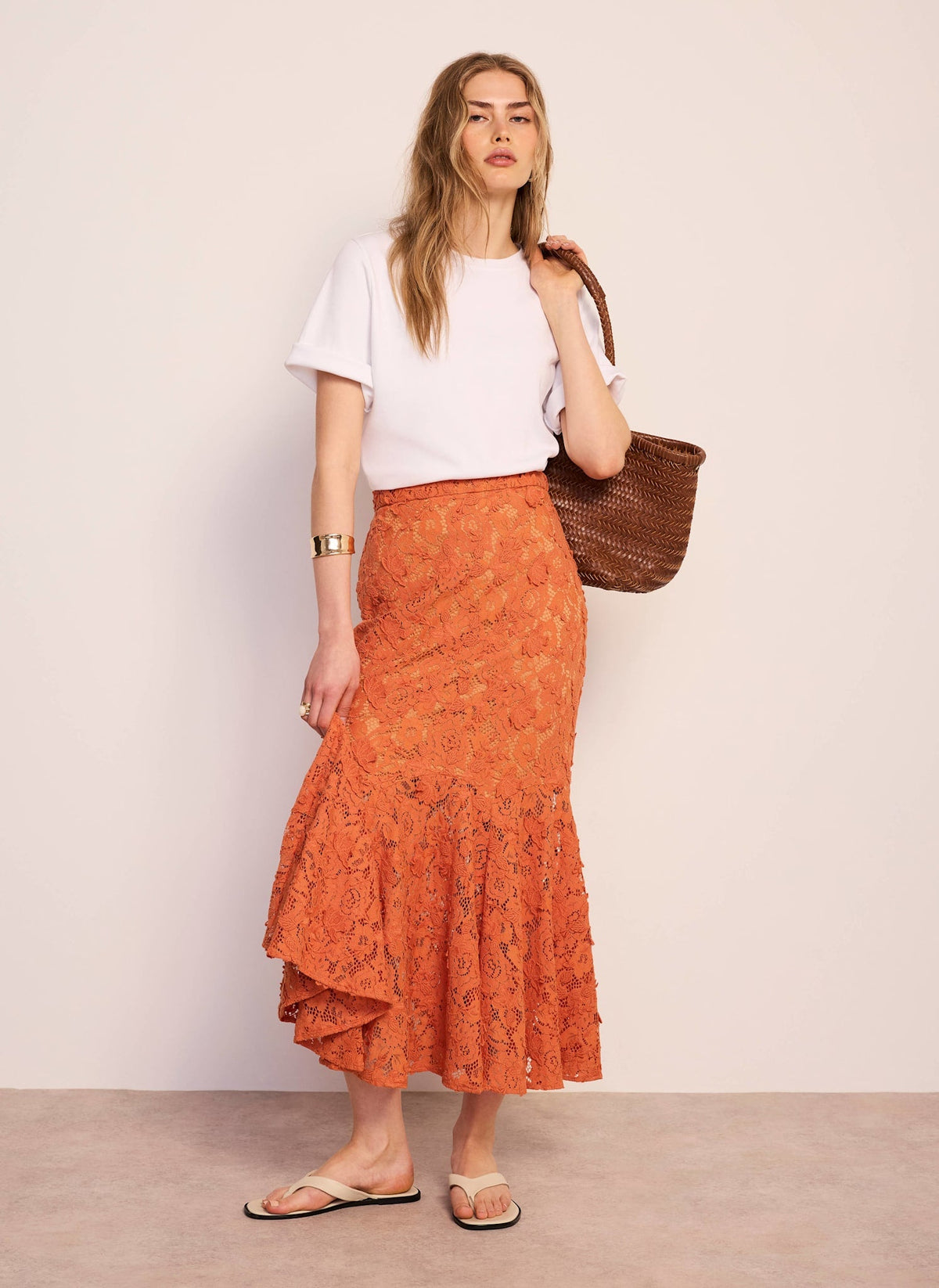 Orange Lace Maxi Skirt