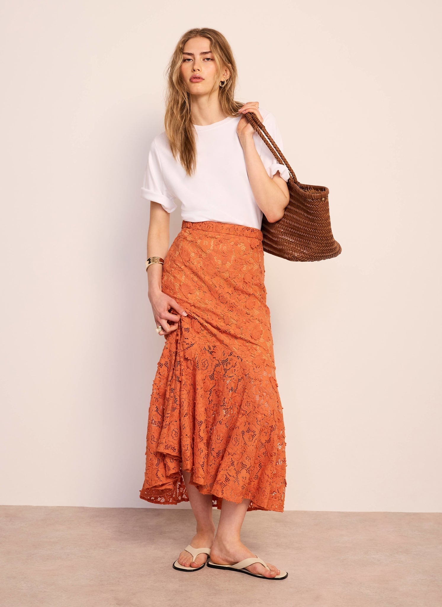 Orange Lace Maxi Skirt