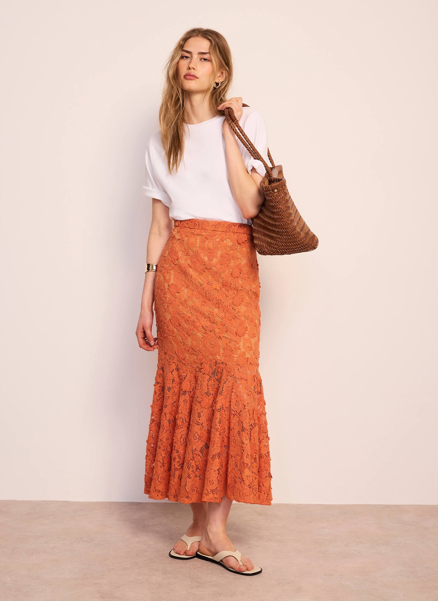 Orange Lace Maxi Skirt