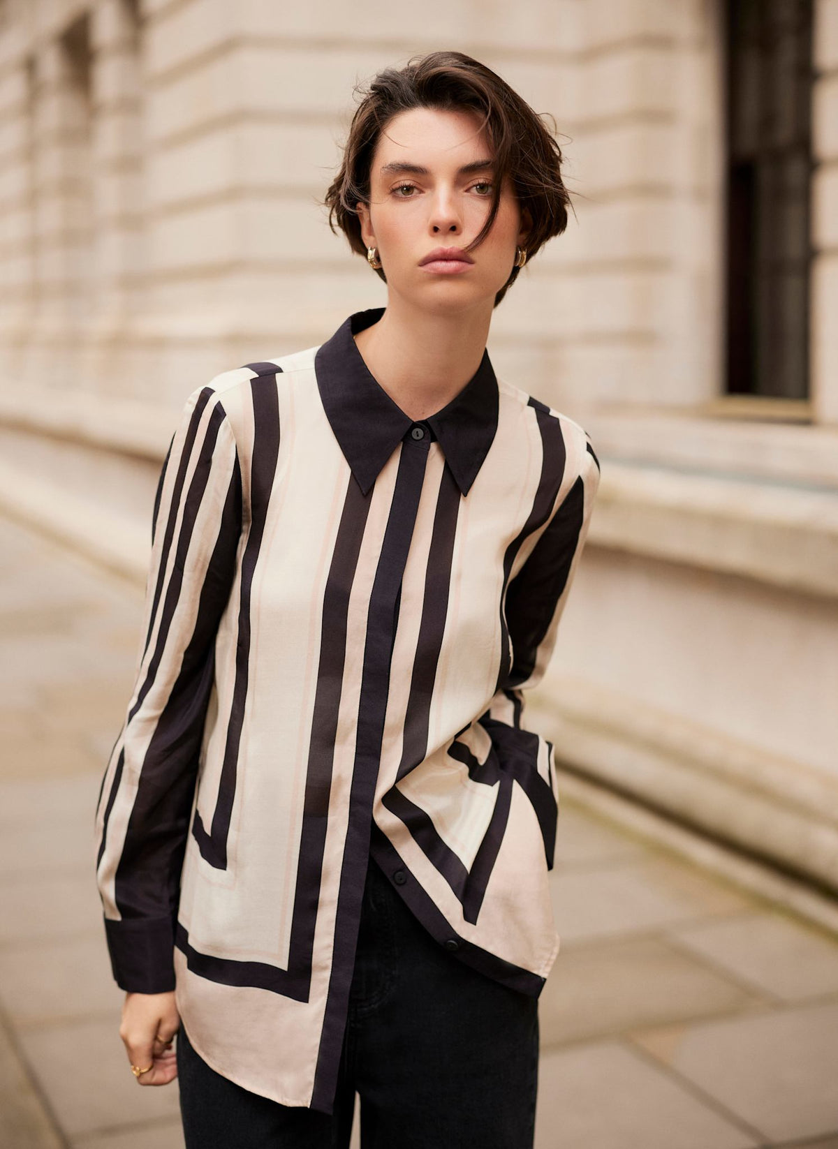 Pink and Black Stripe Print Shirt