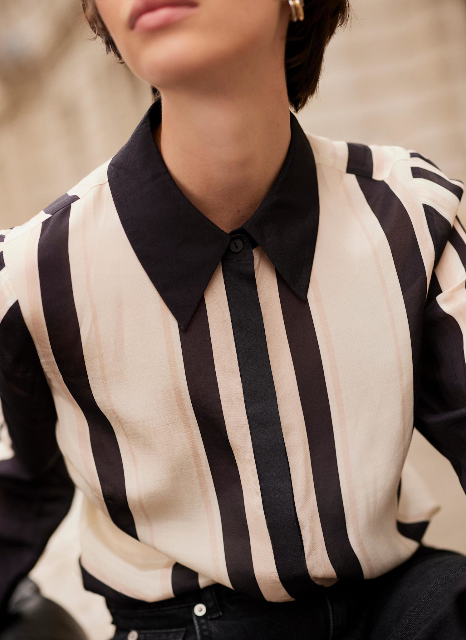 Pink and Black Stripe Print Shirt
