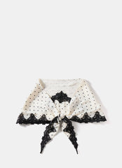 Cream Polka Dot Print Lace Trim Scarf