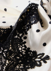 Cream Polka Dot Print Lace Trim Scarf