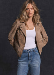 Neutral Suede Biker Jacket