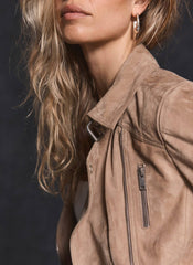 Neutral Suede Biker Jacket