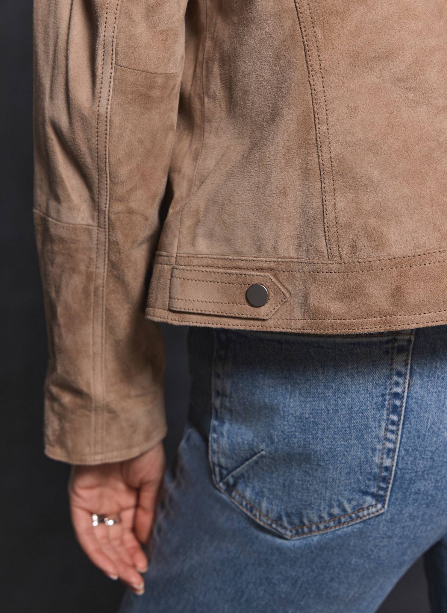 Neutral Suede Biker Jacket