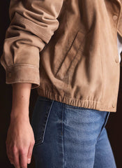 Neutral Suede Cropped Pilot Bomber Jacket