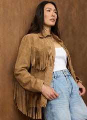 Neutral Suede Fringe Shacket