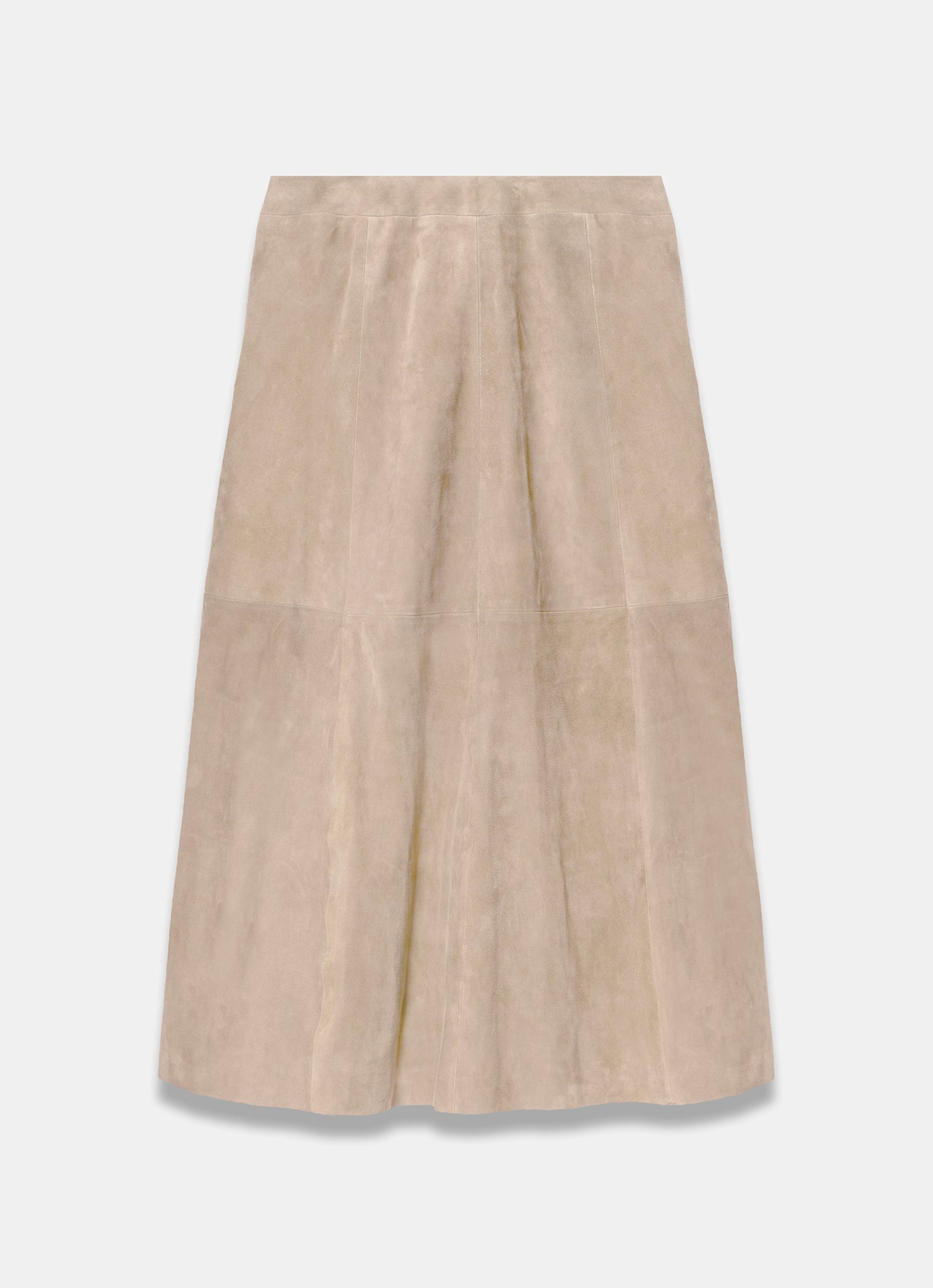 Neutral Suede Godet Midi Skirt
