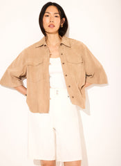Neutral Suede Oversized Shirt