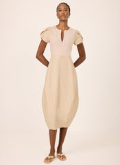 Neutral Cotton Blend Tulip Hem Midi Dress