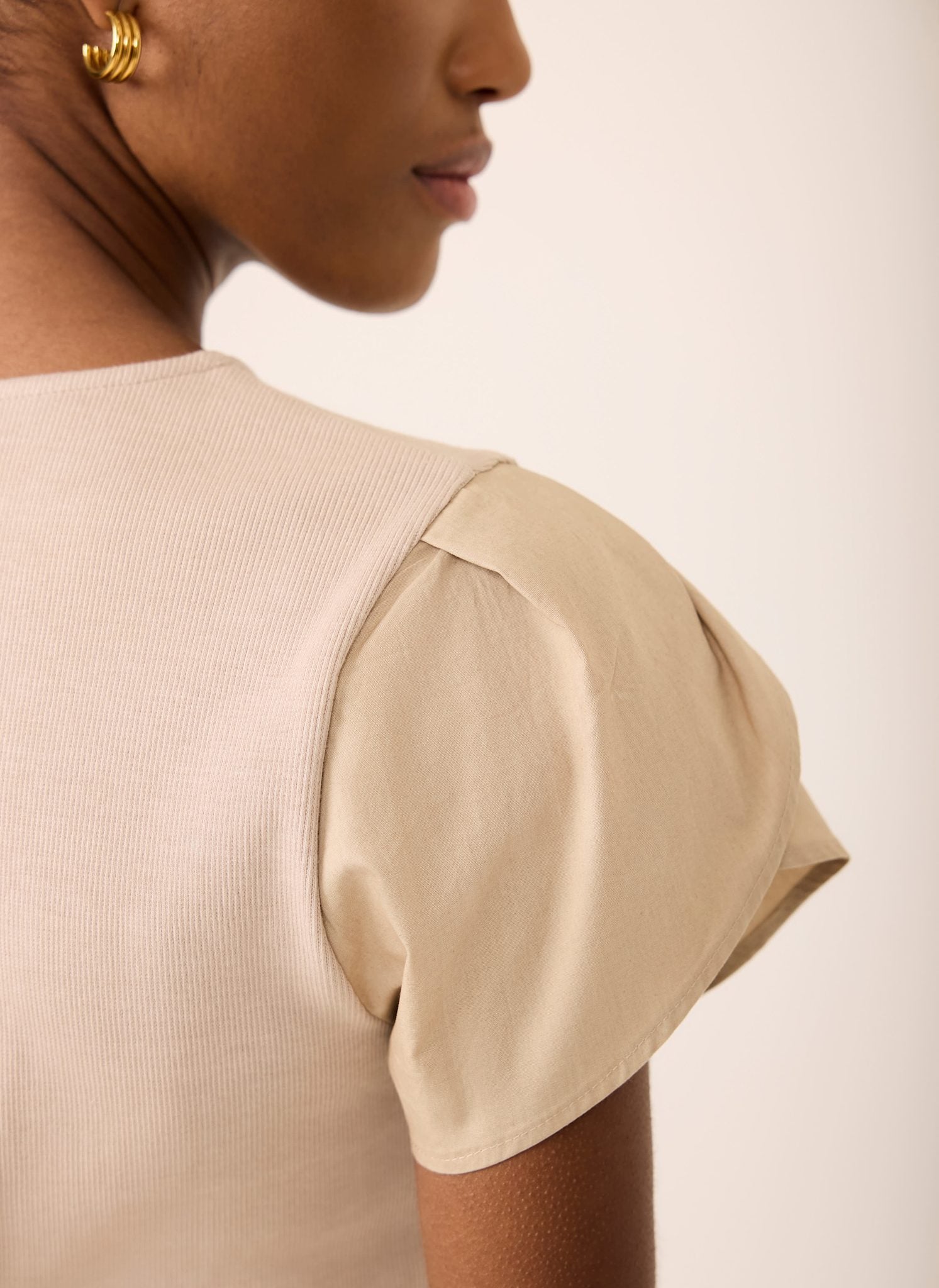 Neutral Cotton Blend Tulip Hem Midi Dress