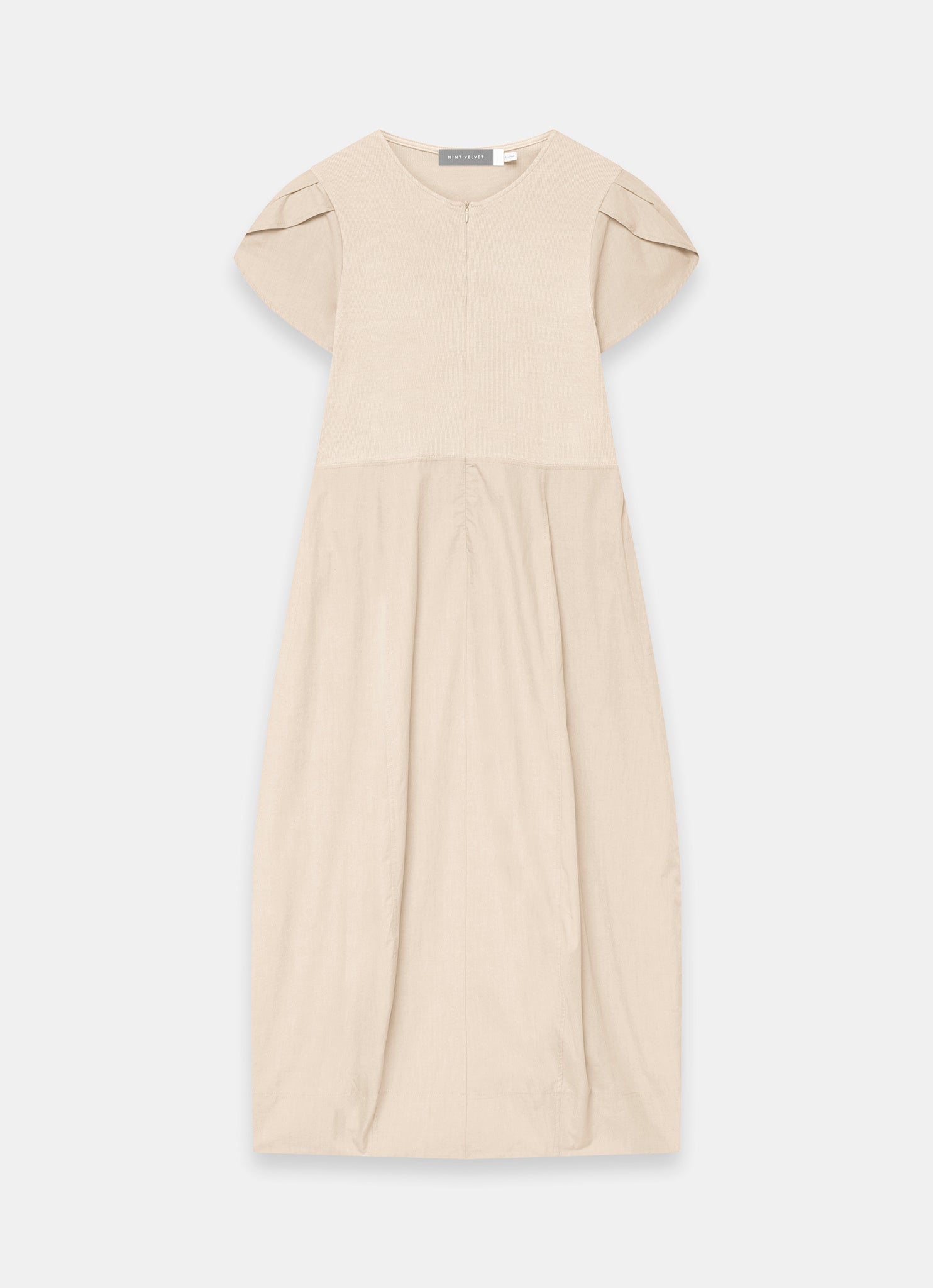 Neutral Cotton Blend Tulip Hem Midi Dress