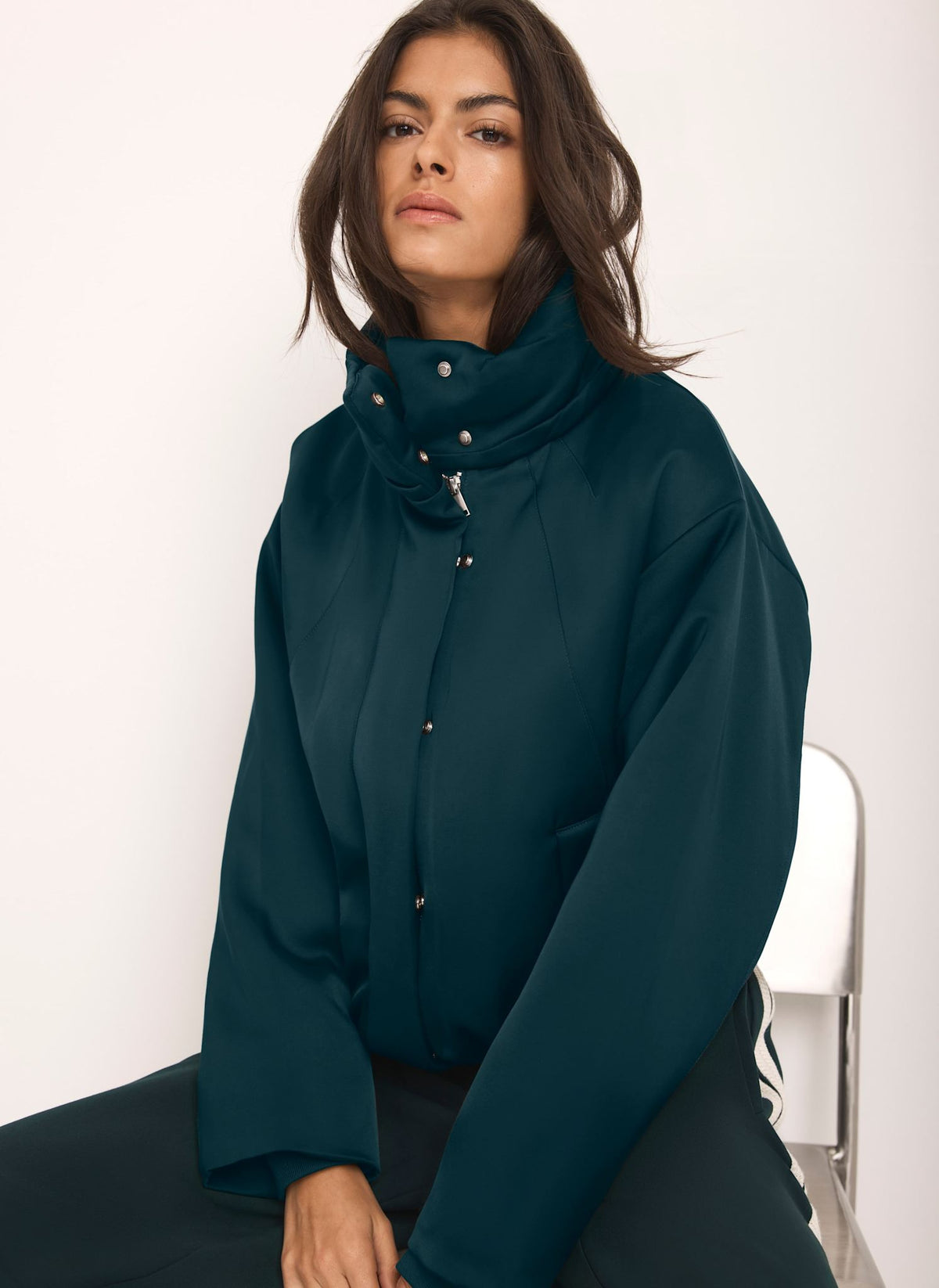 Teal Satin Bomber Jacket