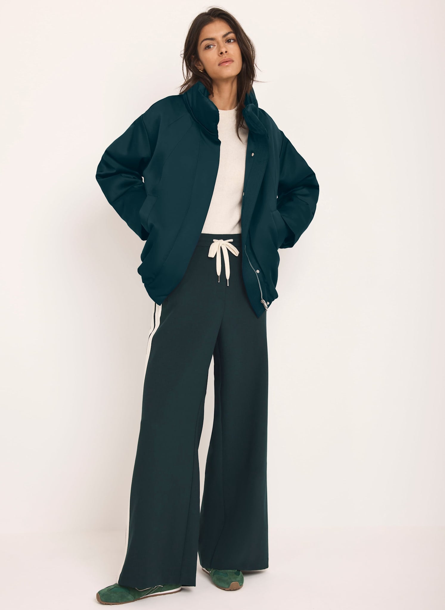 Teal Satin Bomber Jacket