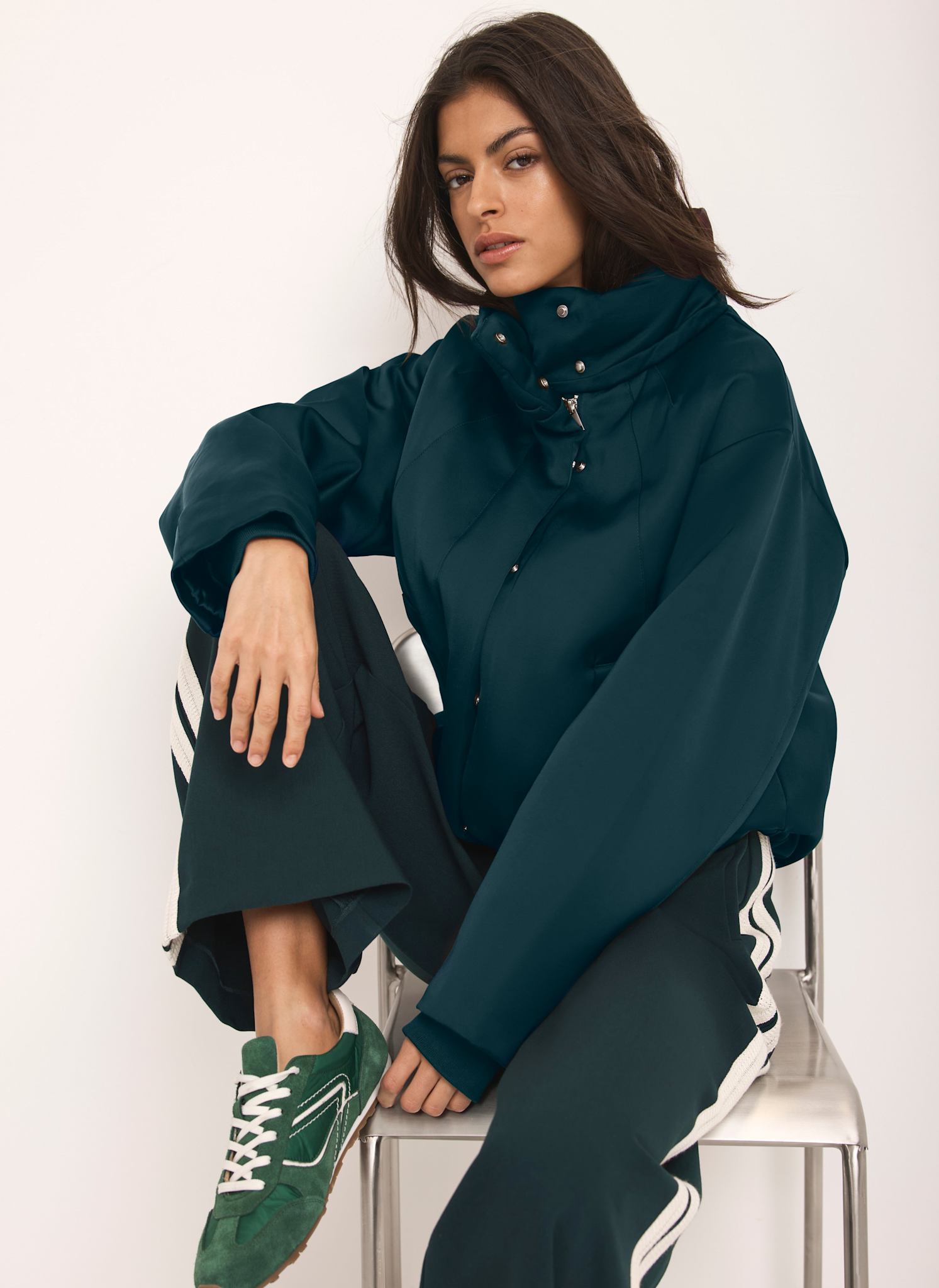 Teal Satin Bomber Jacket