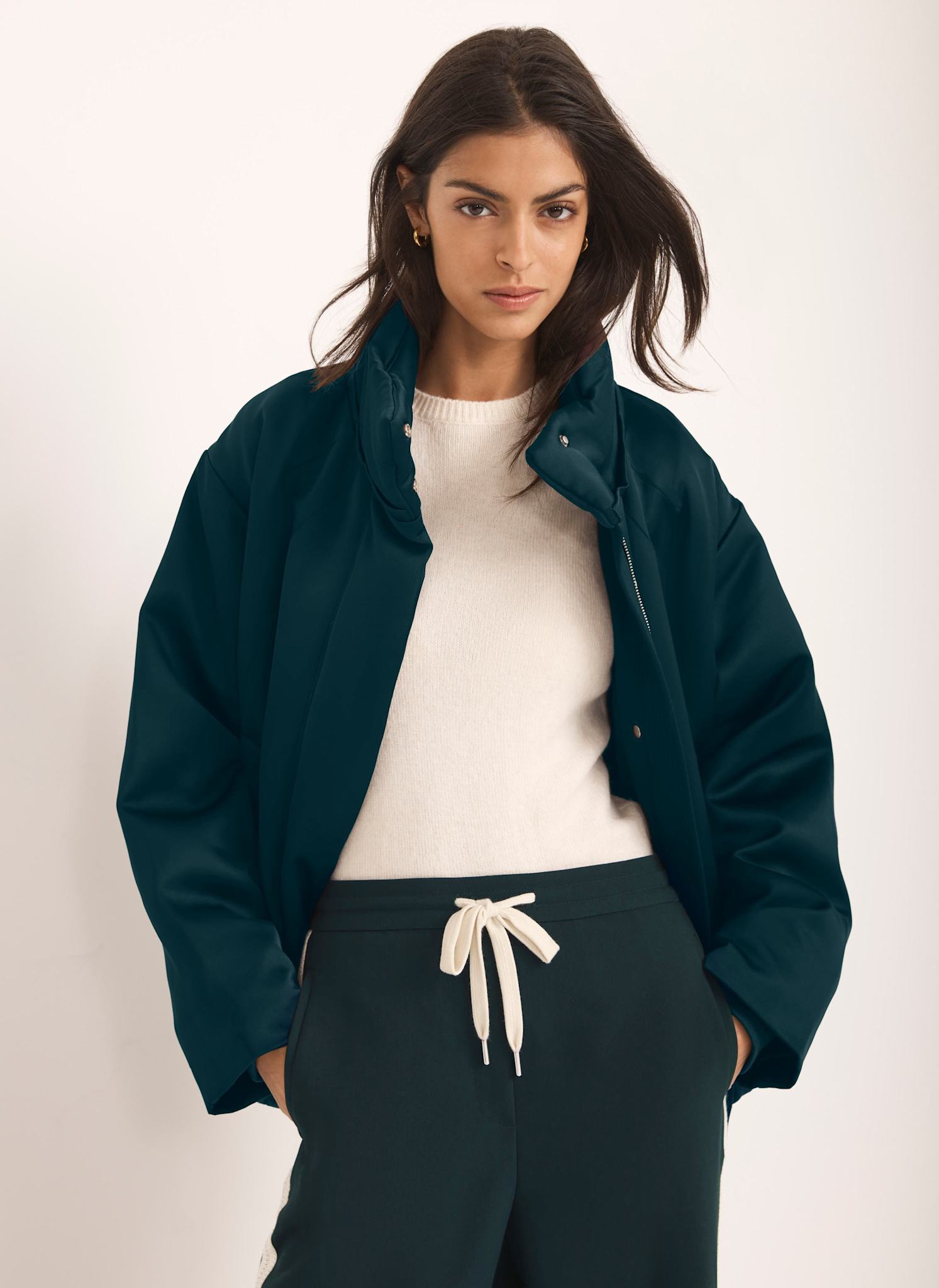 Teal Satin Bomber Jacket