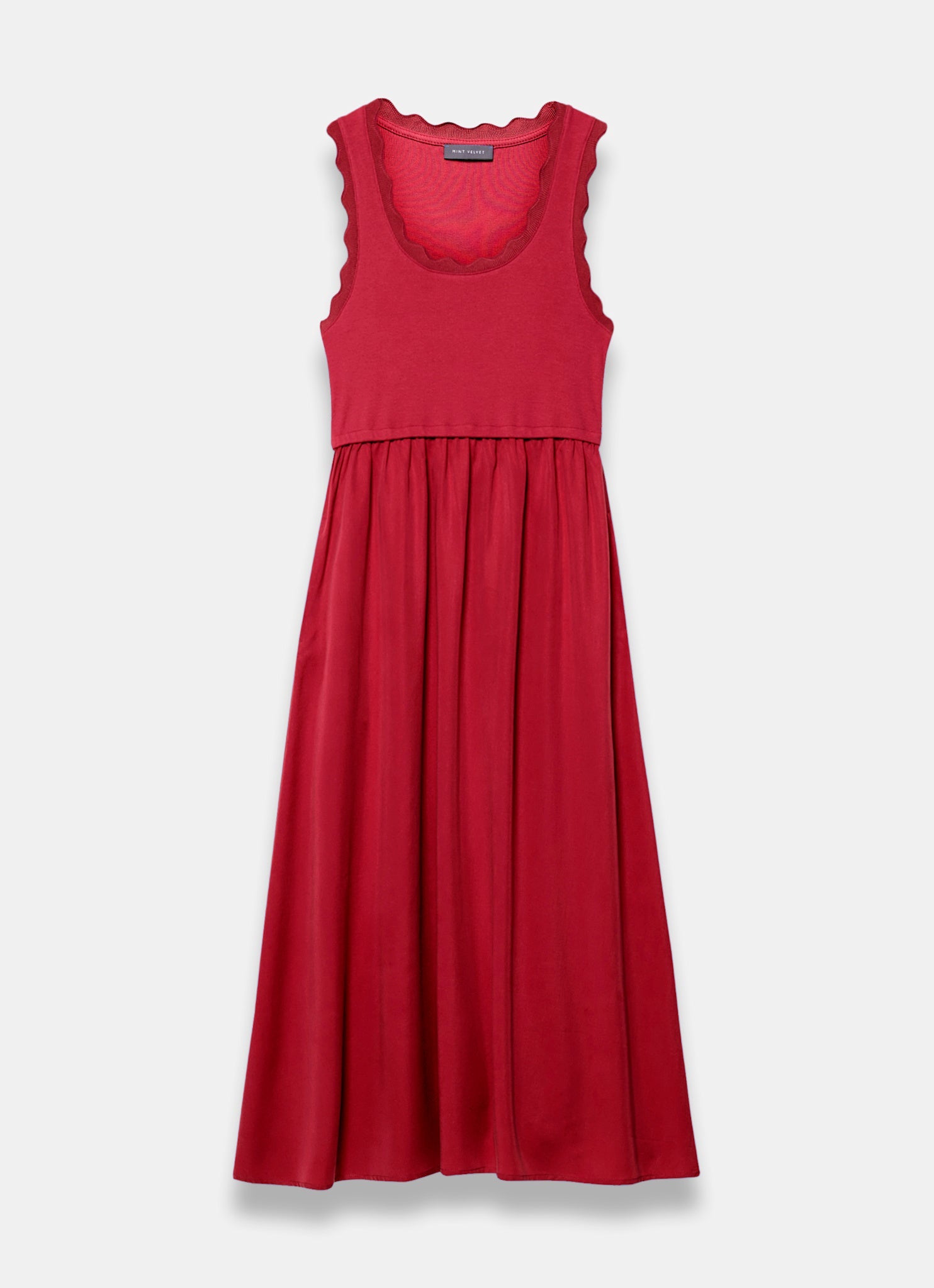 Red Scallop Trim Midi Dress