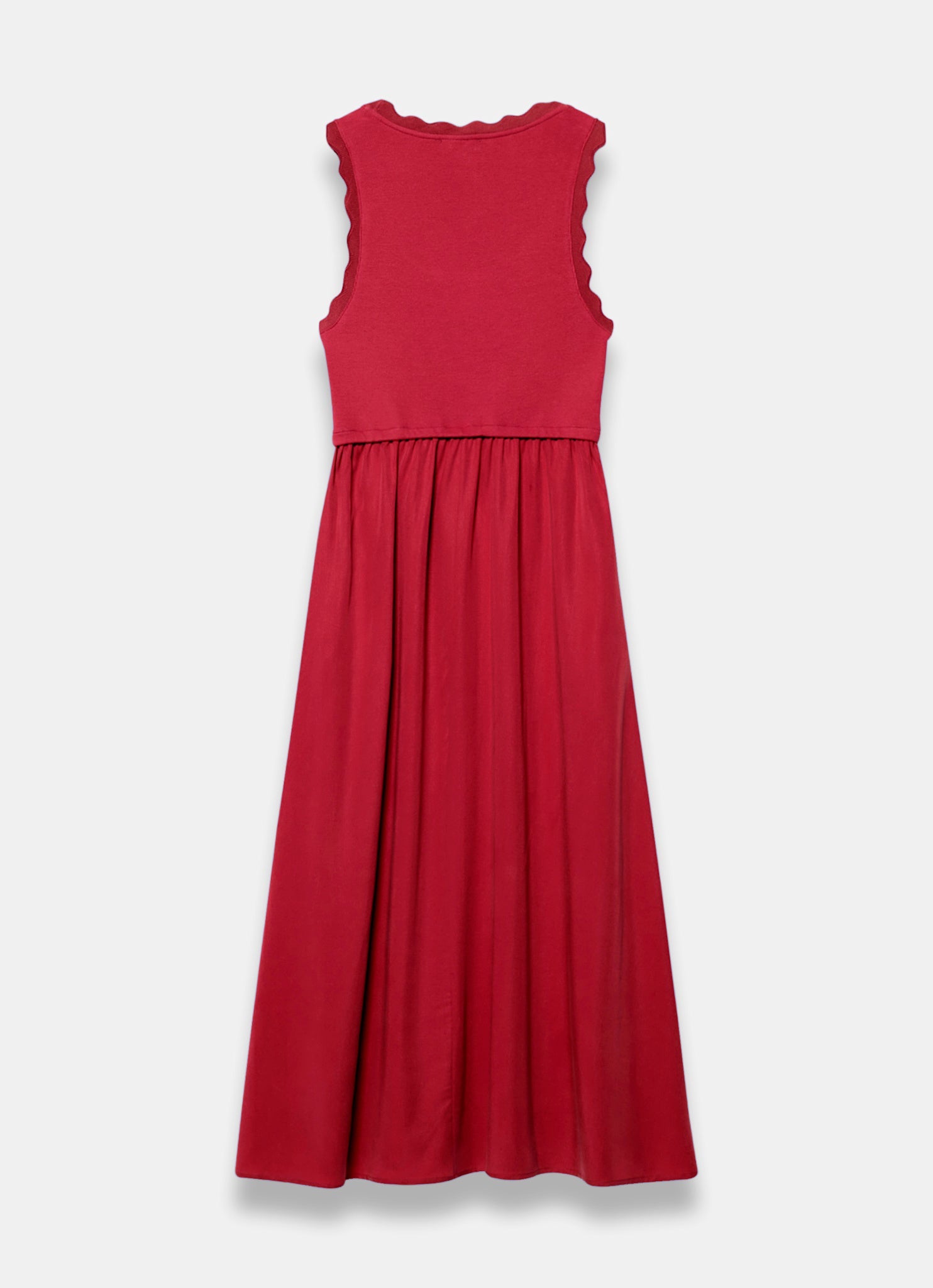 Red Scallop Trim Midi Dress