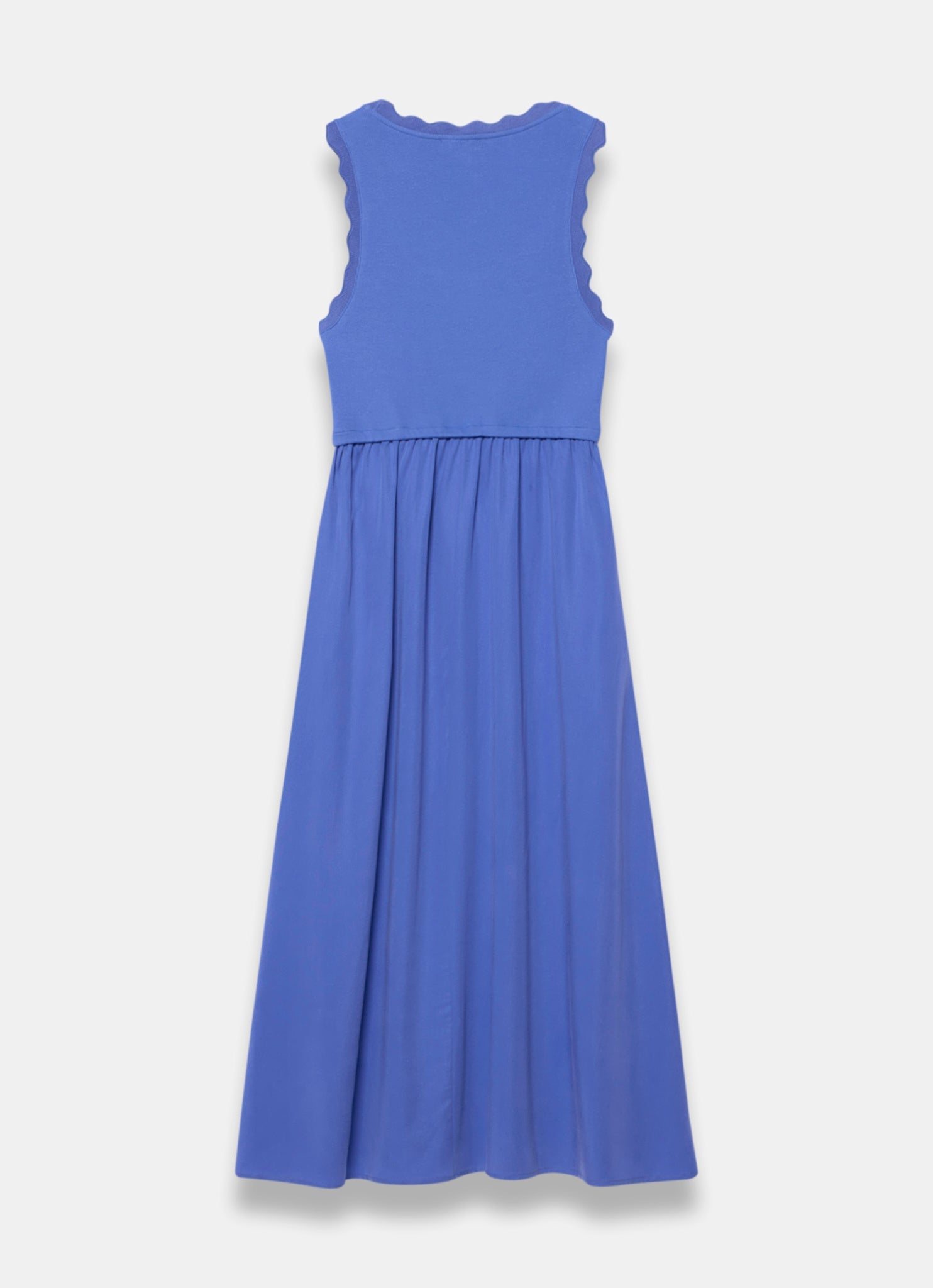 Blue Scallop Trim Midi Dress