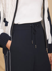 Navy Scallop Side Stripe Wide Trousers